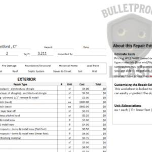Rehab and Repair Cost Spreadsheet